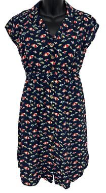 Maeve Anthropologie Button Front Dress Womens Size 2P Blue Umbrella Novelty